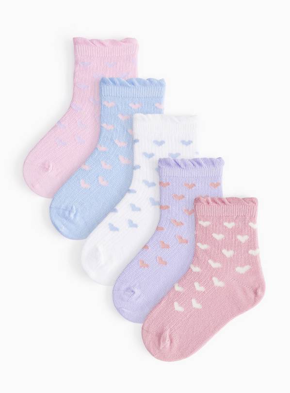 Pastel Heart Frill Ankle Socks 5 Pack 3-5.5 Infant